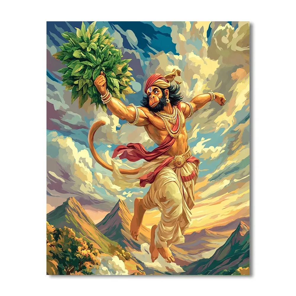 Mountain Herb Quest, Hanuman In Flight paint by numbers