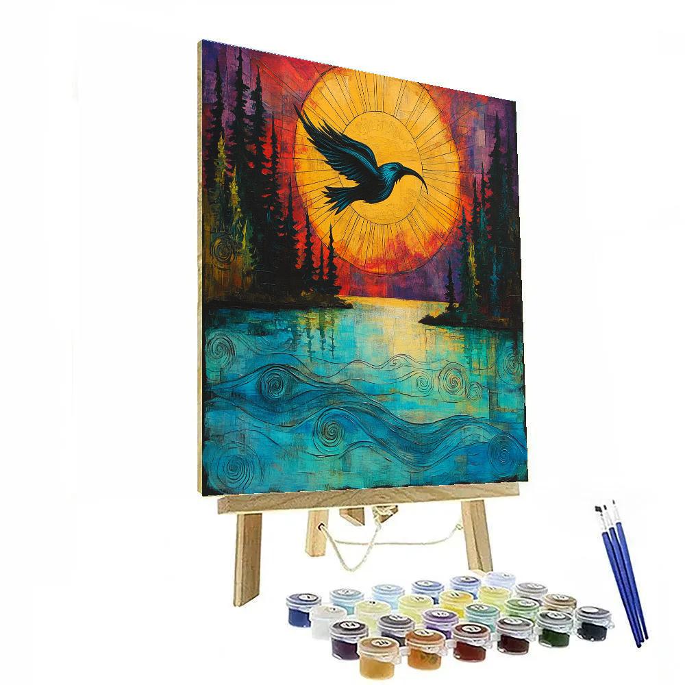 Norval Morrisseau Inspired Thunderbird Over The Lake Of Living Currents paint by number