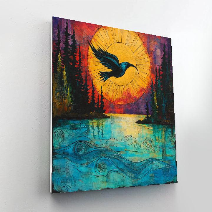 Norval Morrisseau Inspired Thunderbird Over The Lake Of Living Currents paint by number