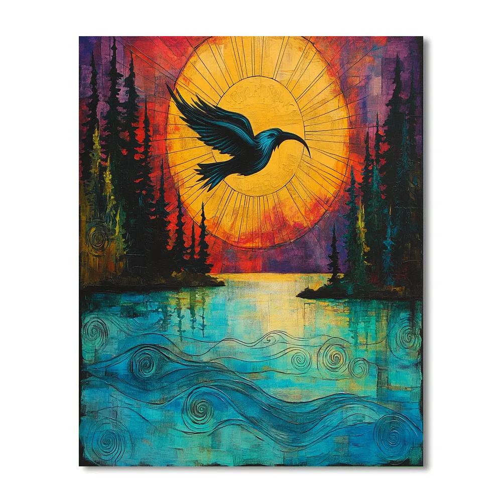 Norval Morrisseau Inspired Thunderbird Over The Lake Of Living Currents paint by number