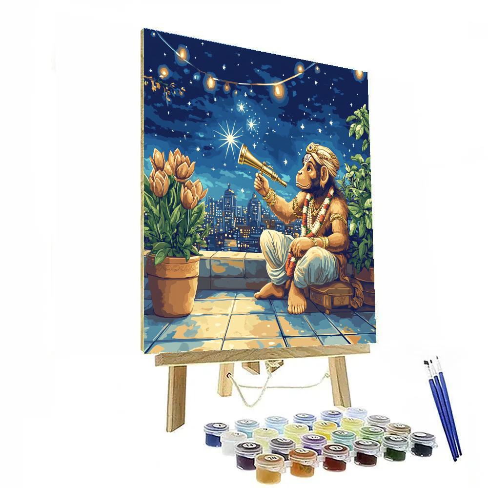 Stargazer Hanuman On Rooftop Terrace DIY paint by numbers