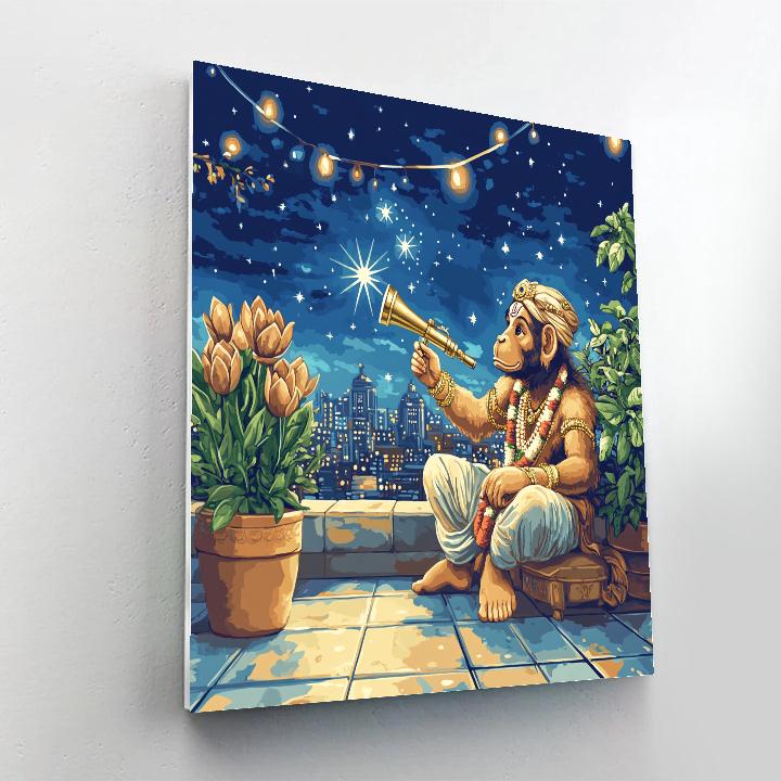 Stargazer Hanuman On Rooftop Terrace DIY paint by numbers