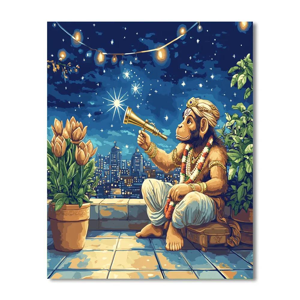 Stargazer Hanuman On Rooftop Terrace DIY paint by numbers
