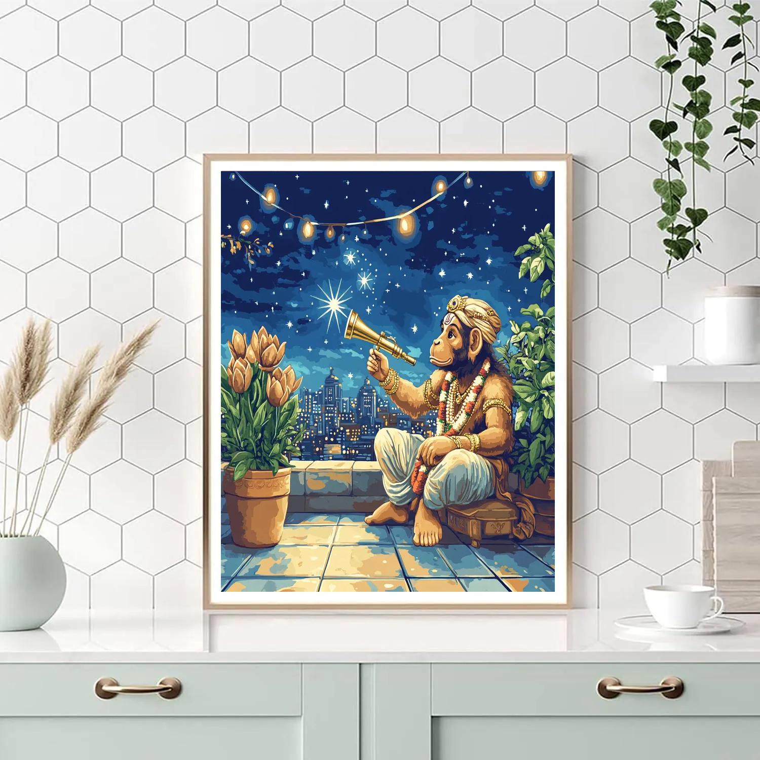 Stargazer Hanuman On Rooftop Terrace DIY paint by numbers