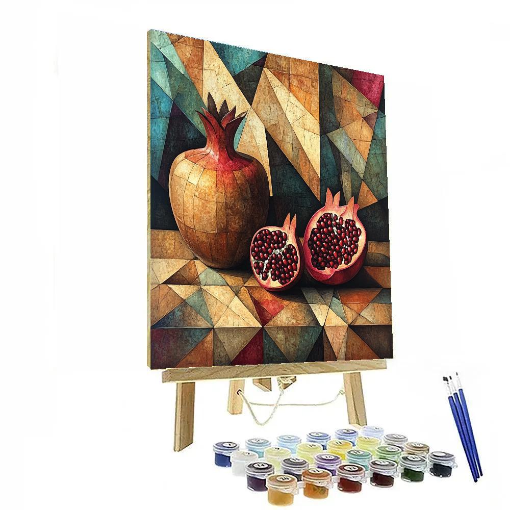 Pablo Picasso Inspired Fractured Still Life Of Pomegranates And Earthenware Vessel Paint by numbers kits