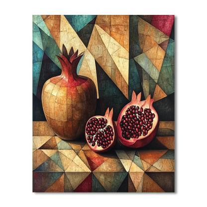 Pablo Picasso Inspired Fractured Still Life Of Pomegranates And Earthenware Vessel Paint by numbers kits