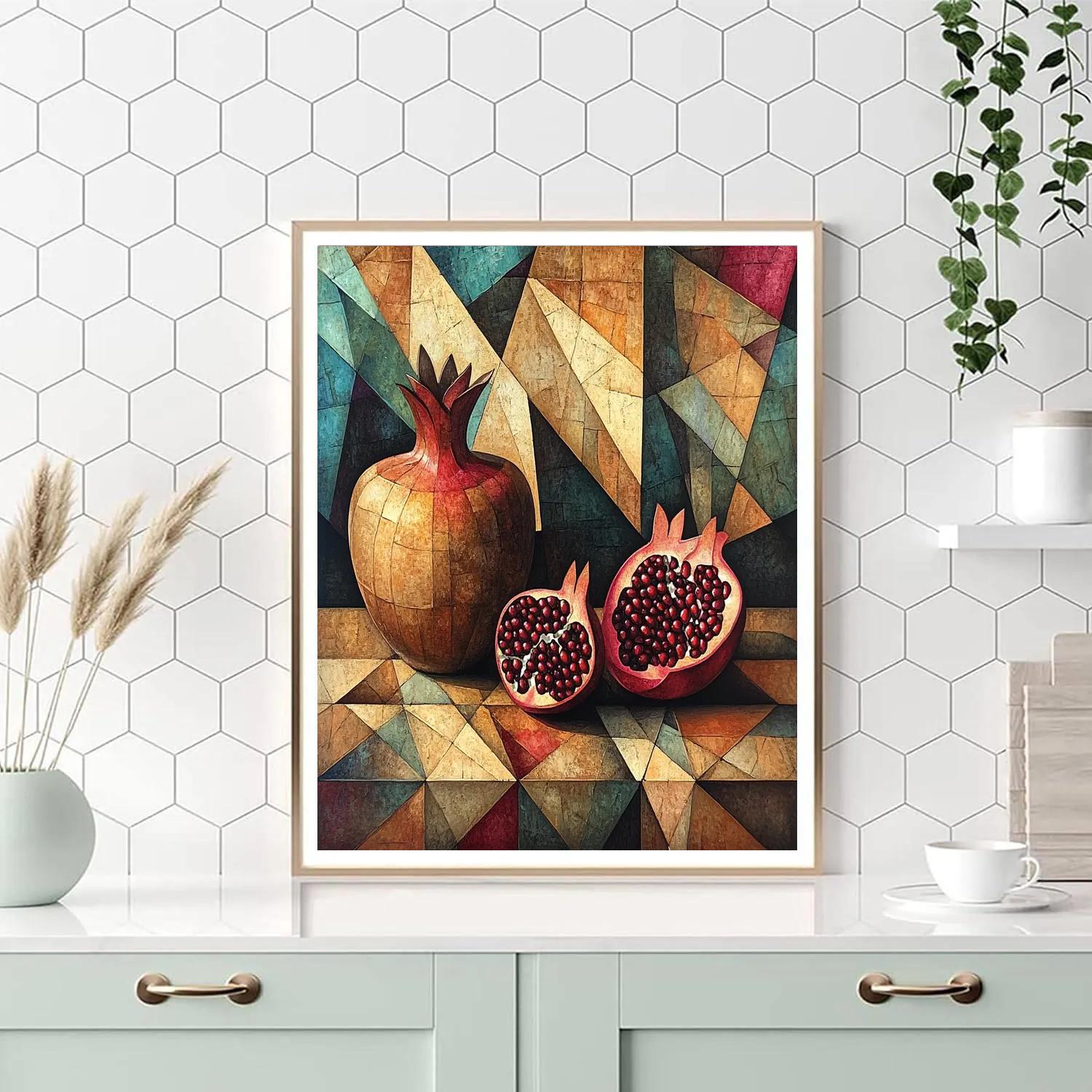Pablo Picasso Inspired Fractured Still Life Of Pomegranates And Earthenware Vessel Paint by numbers kits