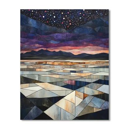 Pablo Picasso Inspired Cubist Salt Flats Under A Prismatic Night Sky paint by color