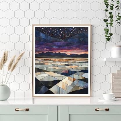 Pablo Picasso Inspired Cubist Salt Flats Under A Prismatic Night Sky paint by color