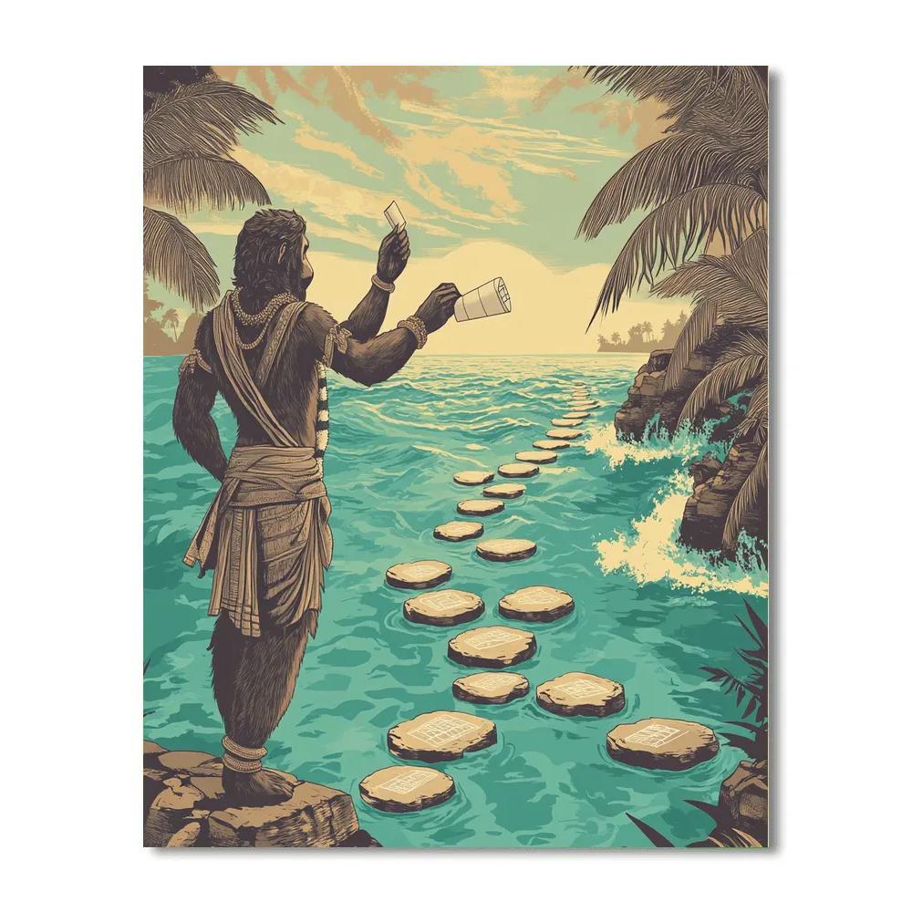 Hanuman Bridge Builder With Floating Stones Numbered painting kits