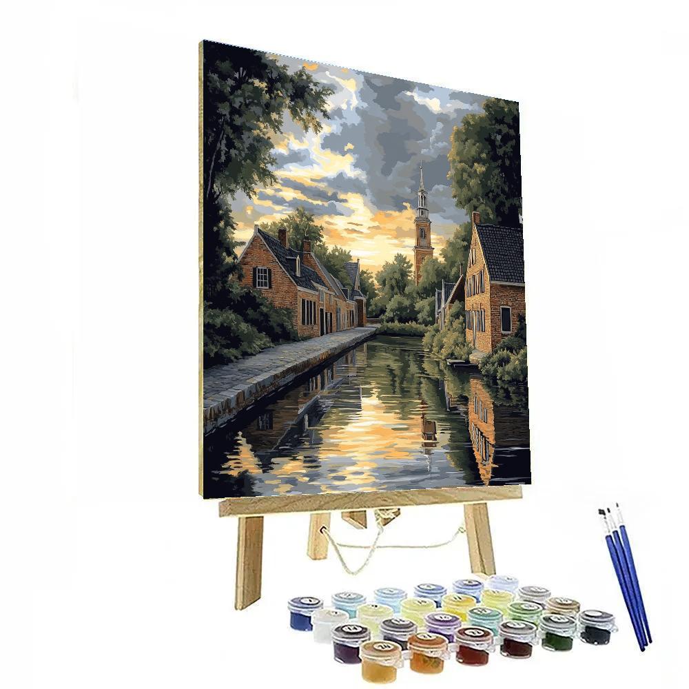 Johannes Vermeer Inspired Delft Canal Reflections Under A Cloud Break paint by number