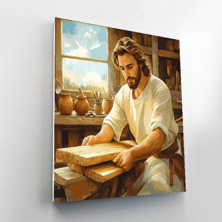 Carpenter Bench With Jesus At Work DIY paint by numbers