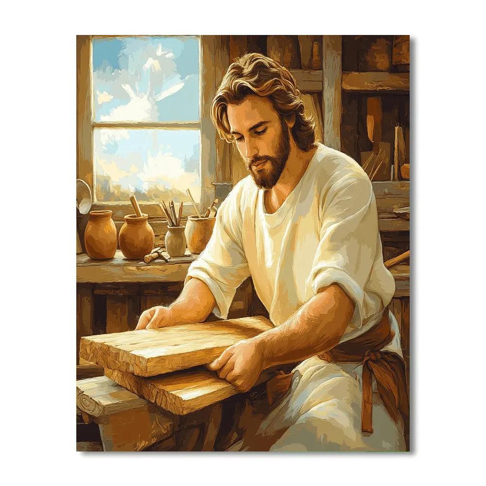 Carpenter Bench With Jesus At Work DIY paint by numbers