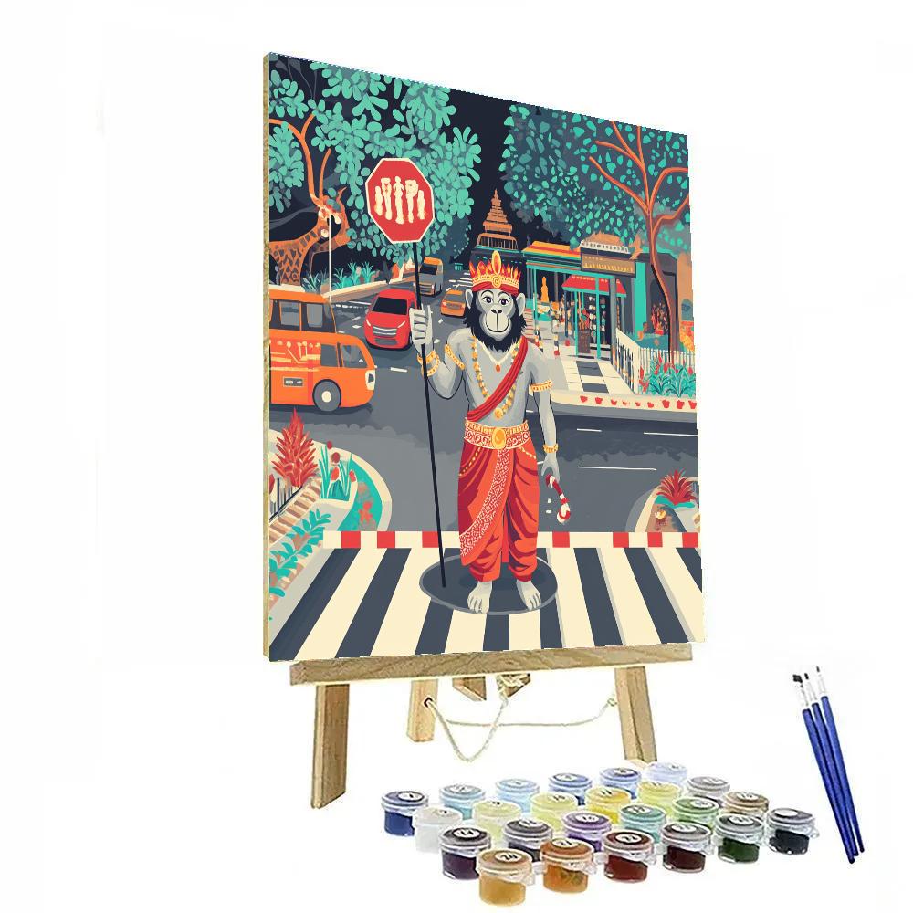Hanuman City Traffic Helper At Crosswalk paint by numbers