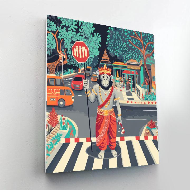 Hanuman City Traffic Helper At Crosswalk paint by numbers