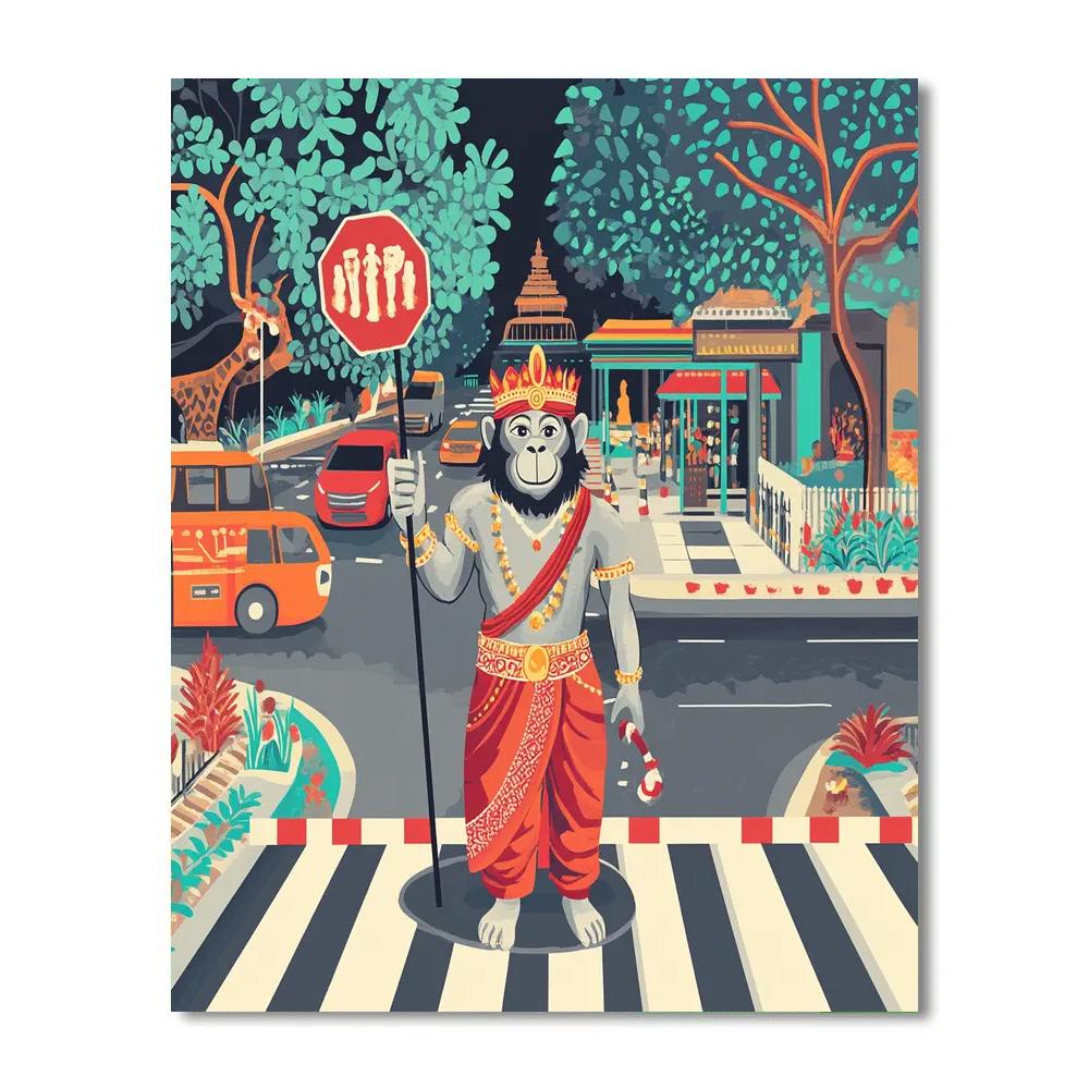 Hanuman City Traffic Helper At Crosswalk paint by numbers