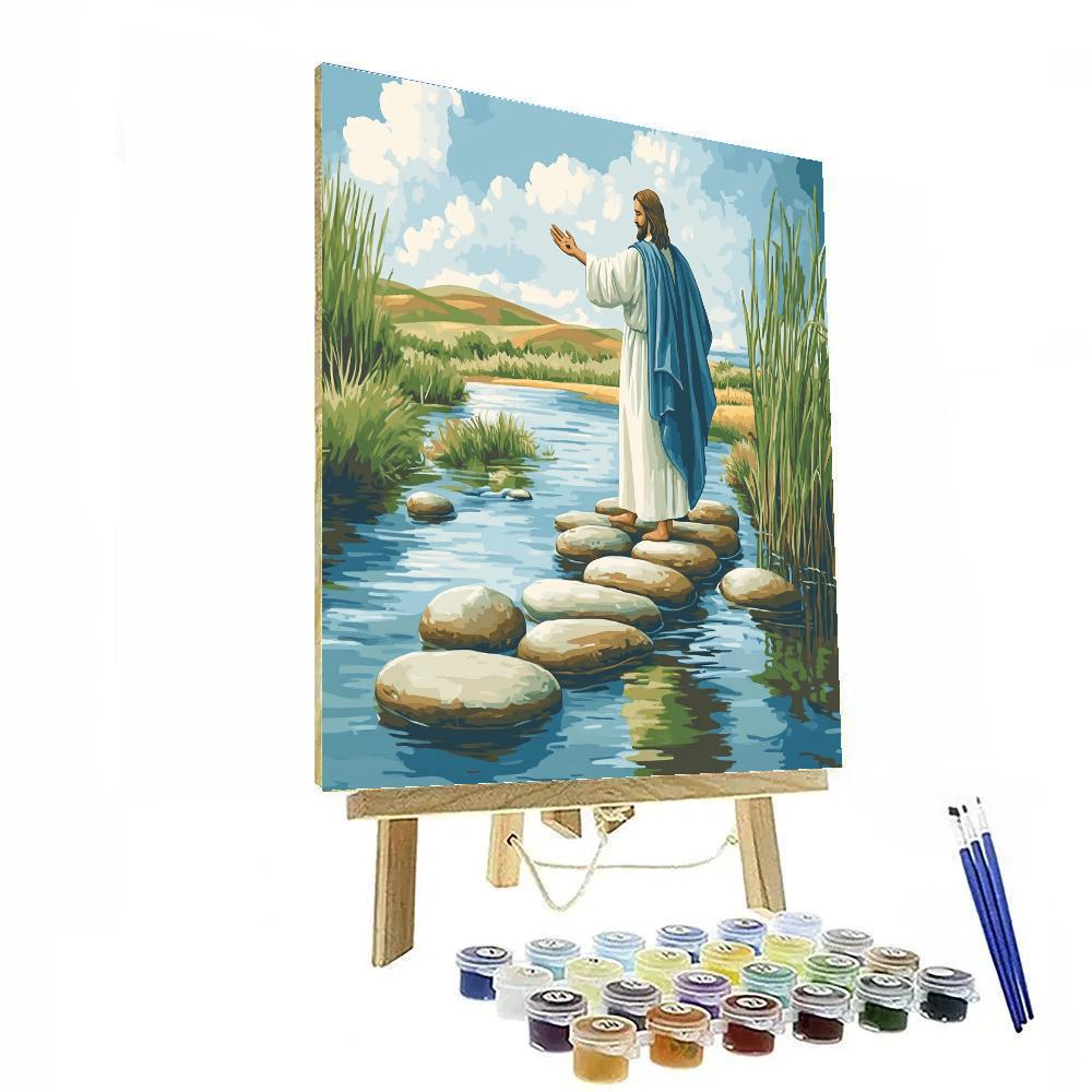 River Crossing Blessing, Jesus In The Distance paint by number