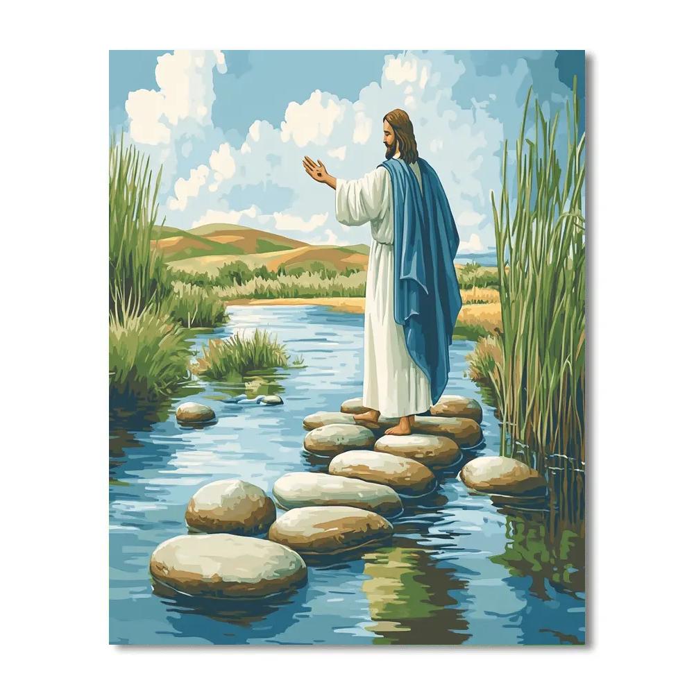 River Crossing Blessing, Jesus In The Distance paint by number