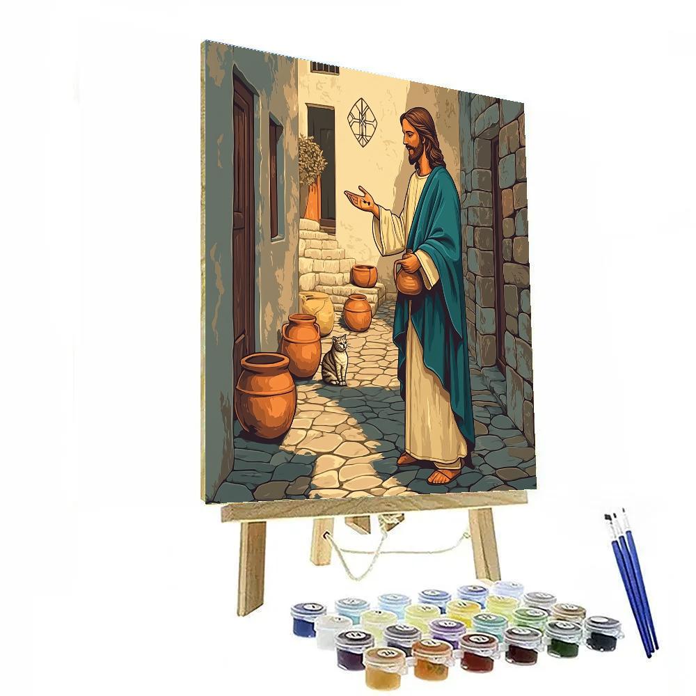 Jesus Healing Gesture In A City Alley Of Light Paint by numbers art
