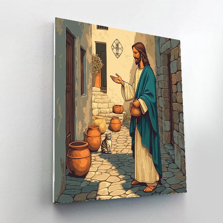 Jesus Healing Gesture In A City Alley Of Light Paint by numbers art