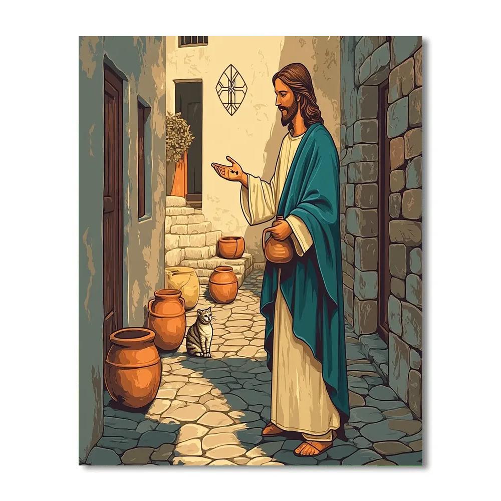 Jesus Healing Gesture In A City Alley Of Light Paint by numbers art