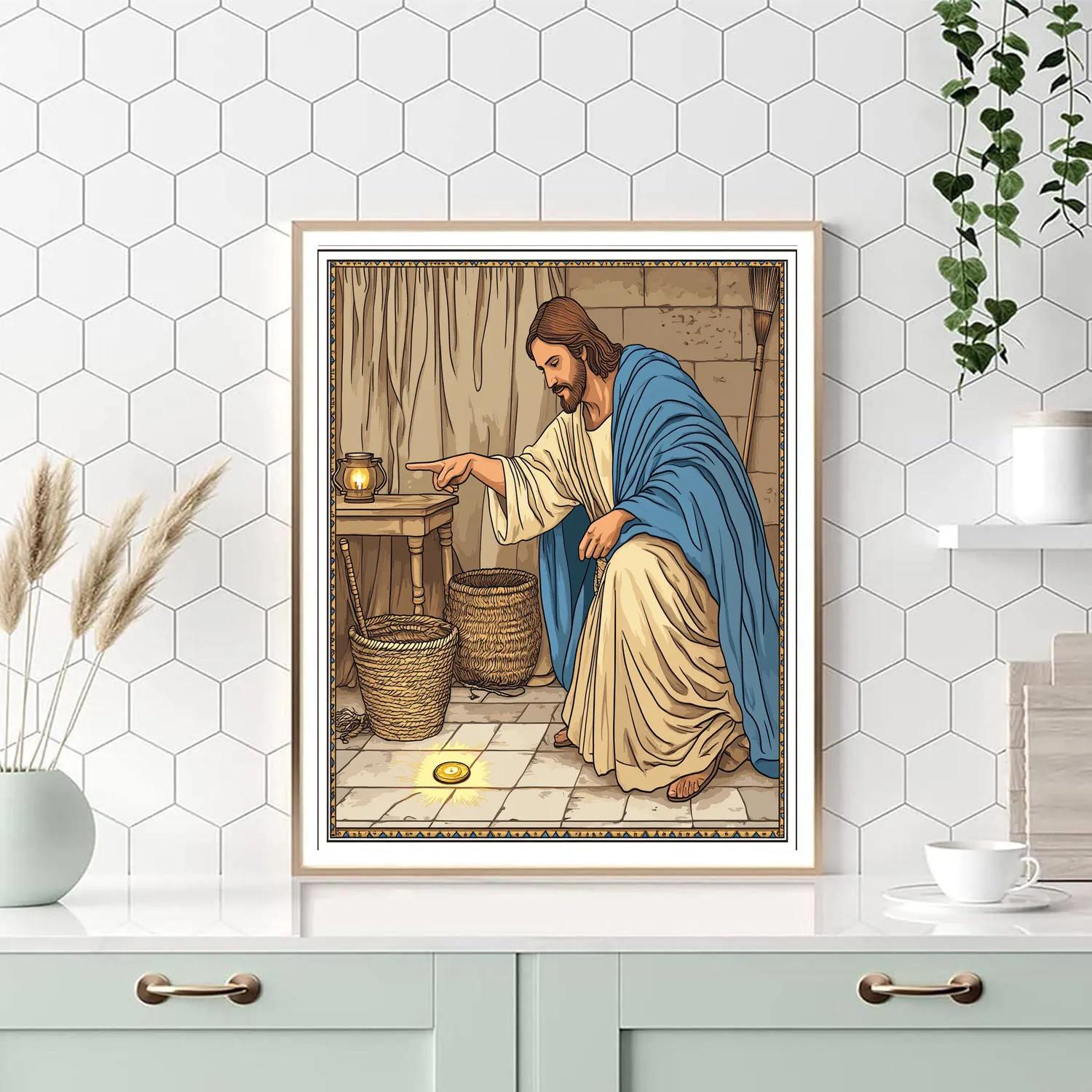Jesus And The Lost Coin Lantern Search Numbered painting kits