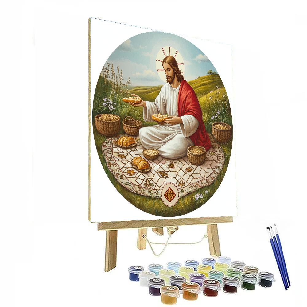 Jesus Bread Sharing On A Hillside Blanket Numbered painting kits