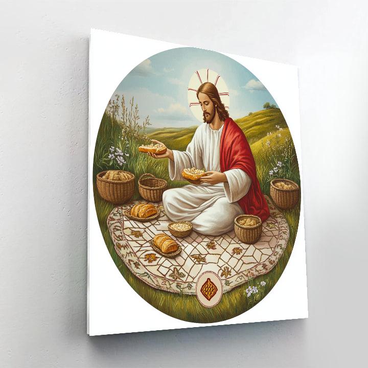 Jesus Bread Sharing On A Hillside Blanket Numbered painting kits