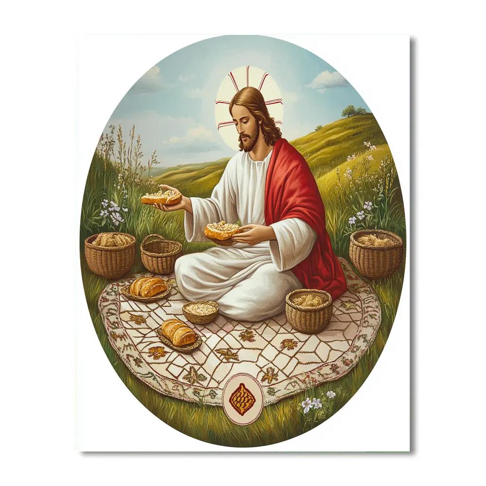 Jesus Bread Sharing On A Hillside Blanket Numbered painting kits