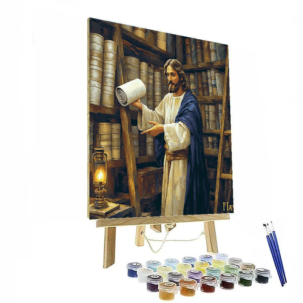 Quiet Library Scrolls With Jesus Teaching painting number kit
