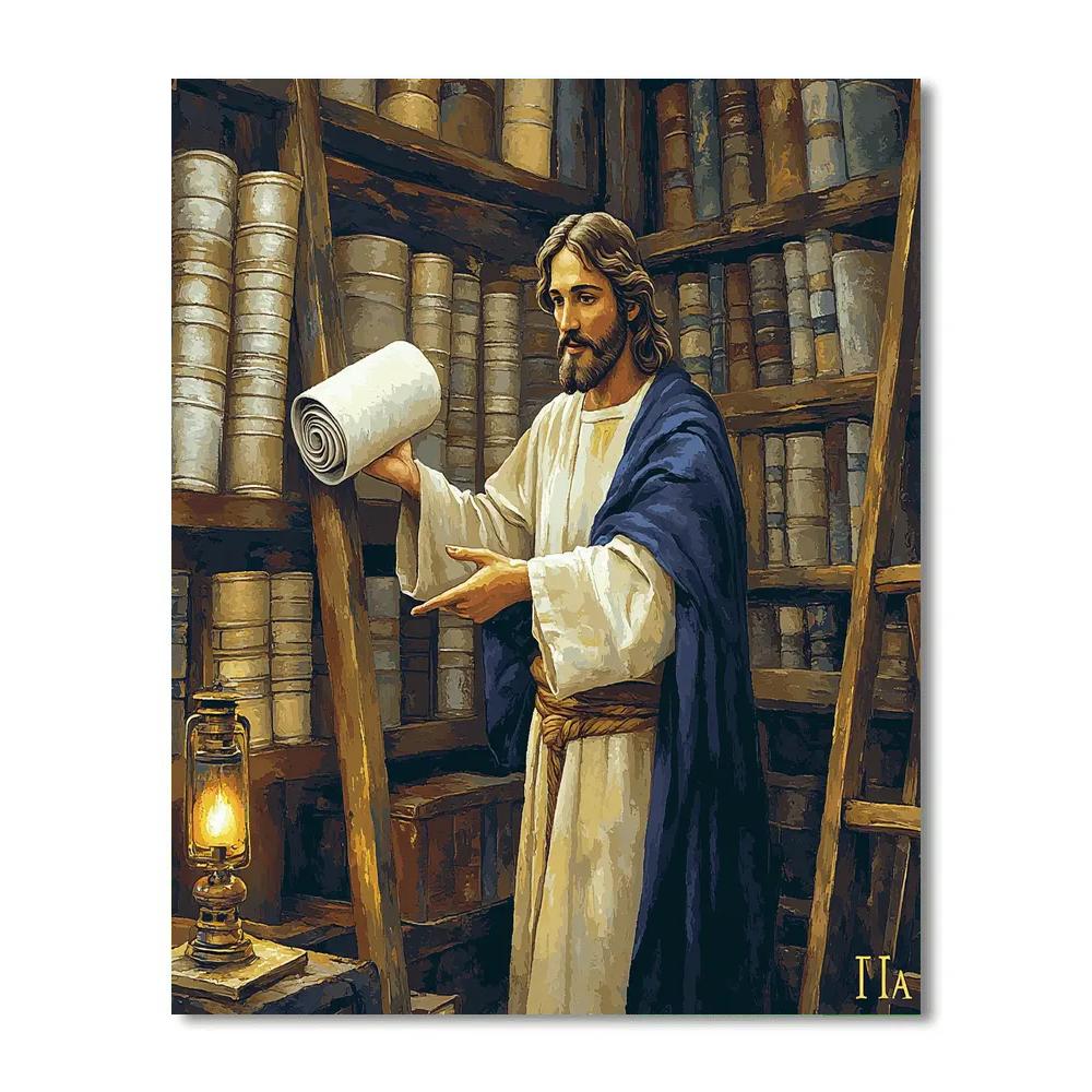 Quiet Library Scrolls With Jesus Teaching painting number kit
