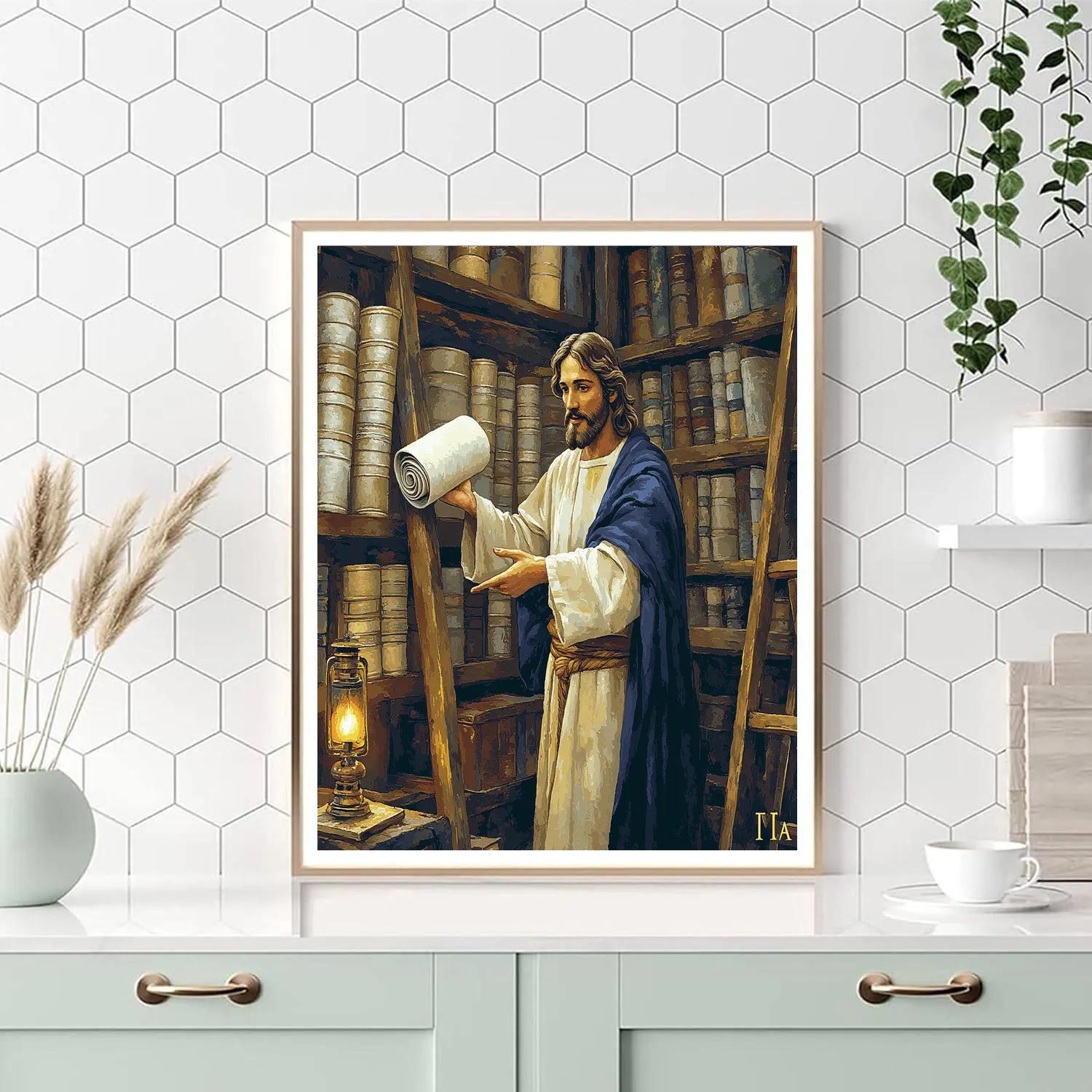Quiet Library Scrolls With Jesus Teaching painting number kit