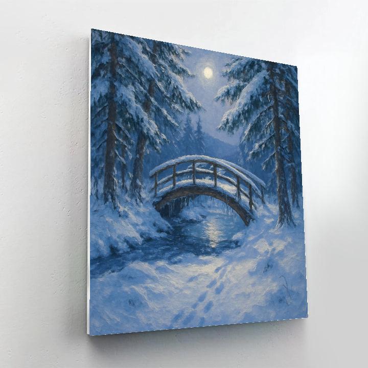 Moonlit Footbridge Over The Whispering Ice Paint by numbers art