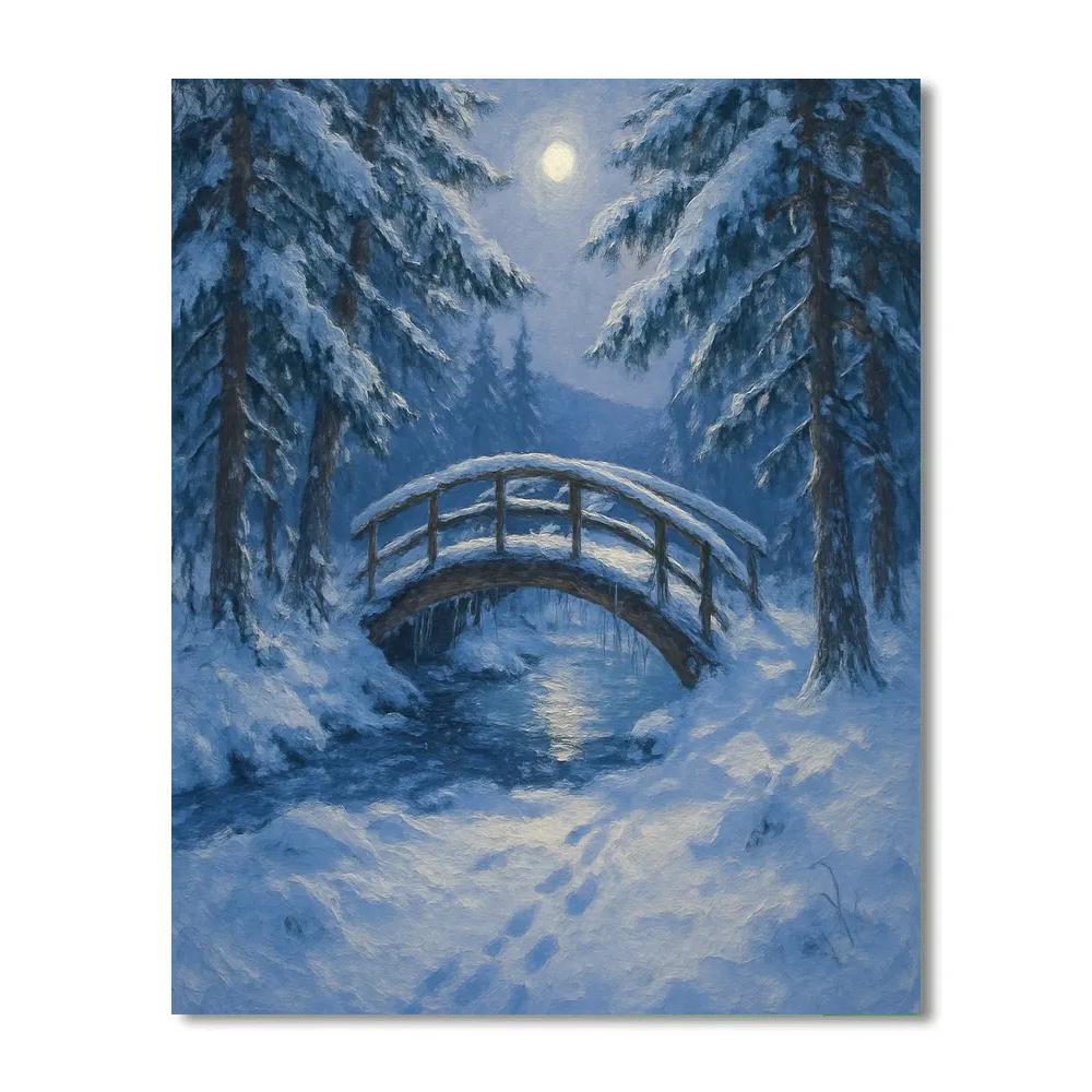 Moonlit Footbridge Over The Whispering Ice Paint by numbers art
