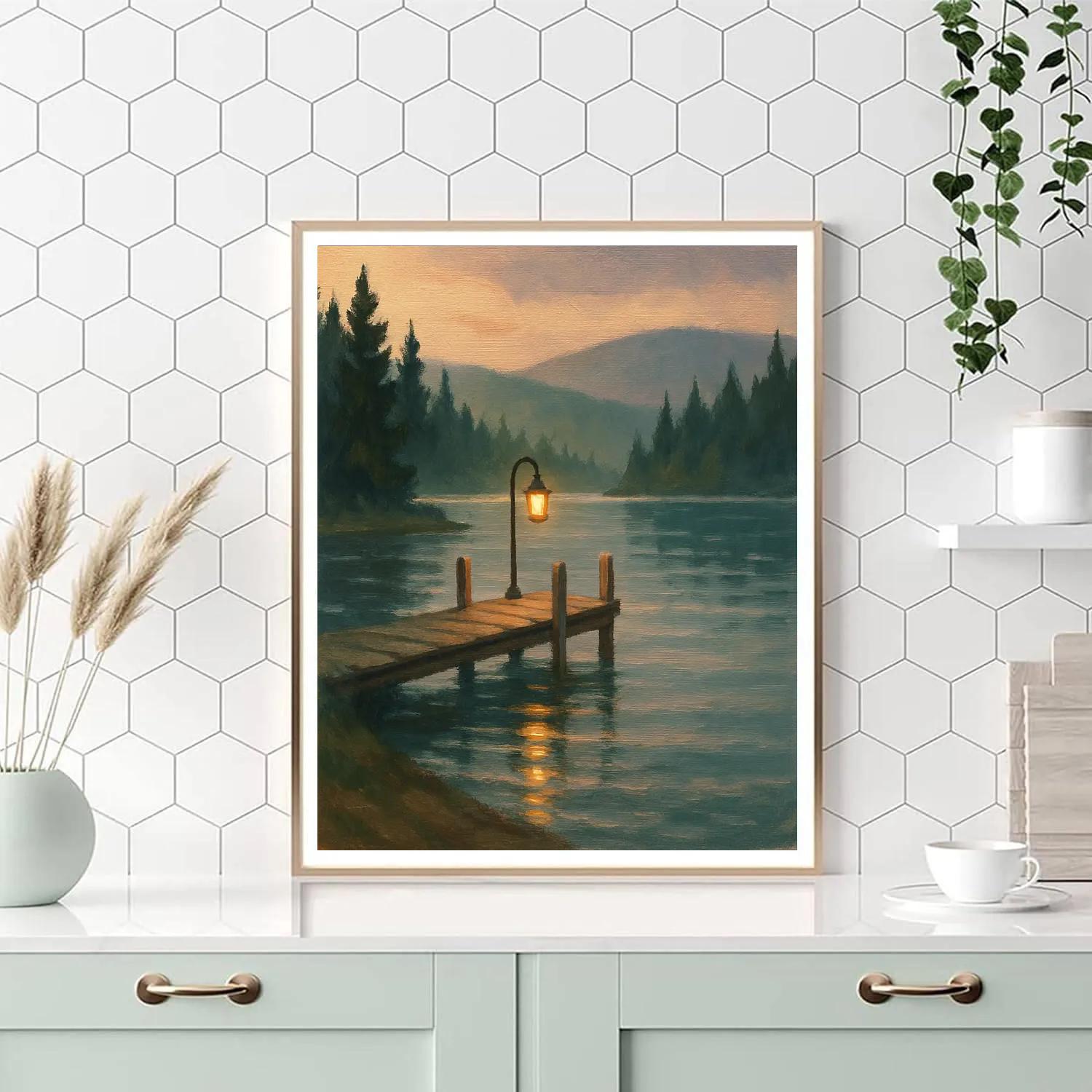 Lantern Glow On The Quiet Dock paint by number