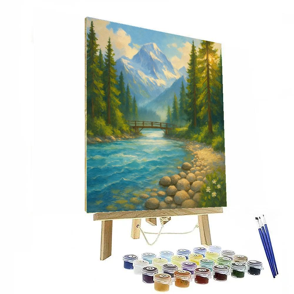 Sunlit Glacier River Through The Sapphire Pines paint by number
