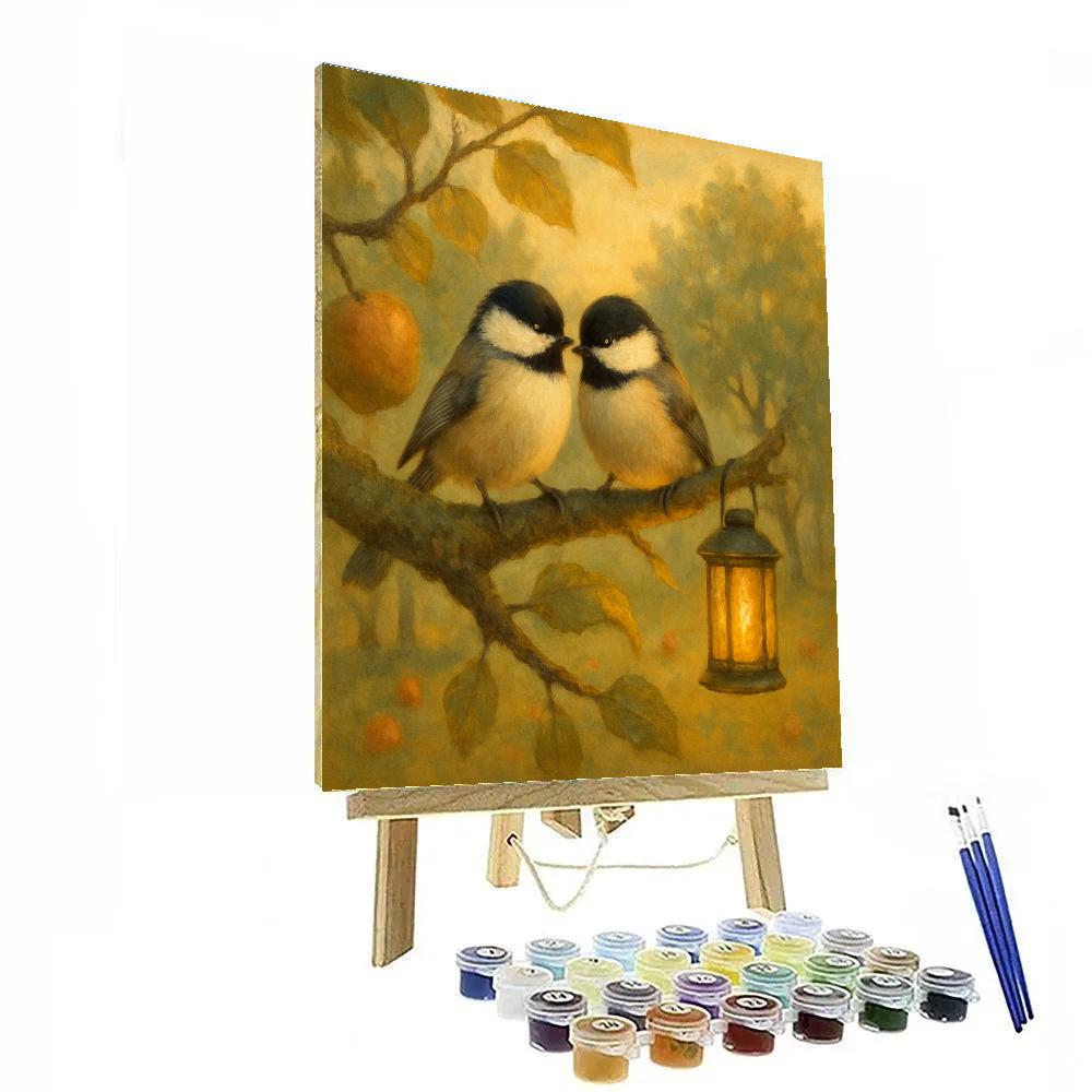 Candlelit Orchard Chickadees Number painting