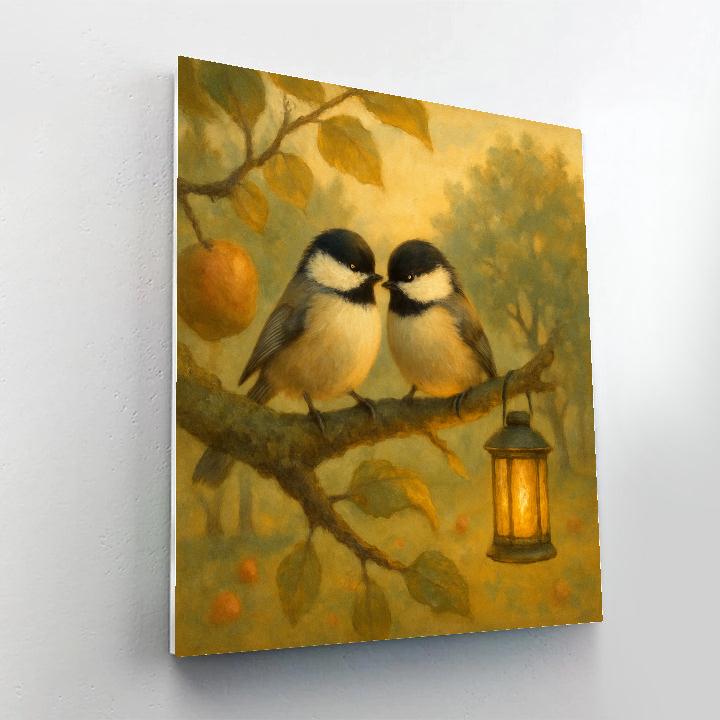 Candlelit Orchard Chickadees Number painting
