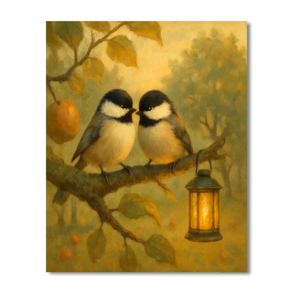 Candlelit Orchard Chickadees Number painting