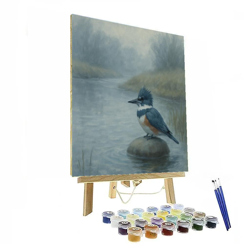 Misty Riverbend Kingfisher Pause paint by color