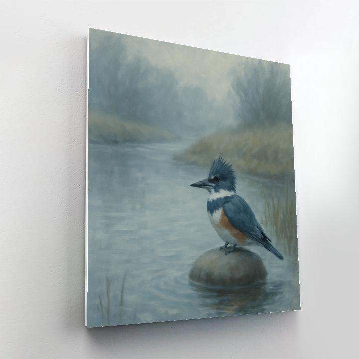Misty Riverbend Kingfisher Pause paint by color