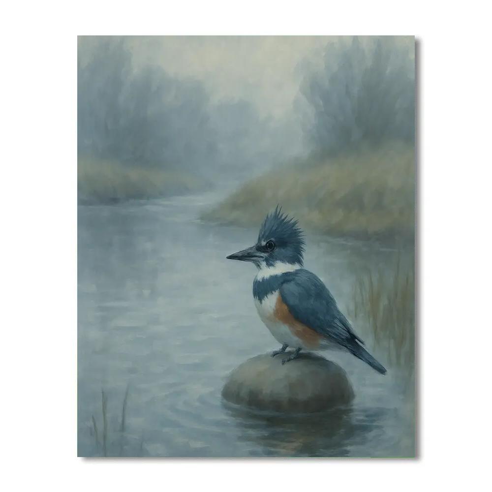 Misty Riverbend Kingfisher Pause paint by color