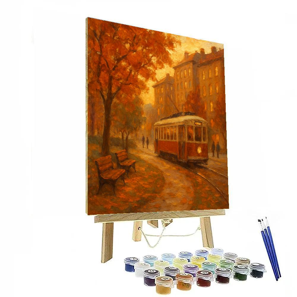 Autumn Tram Through The Pocket Park Paint by numbers kits