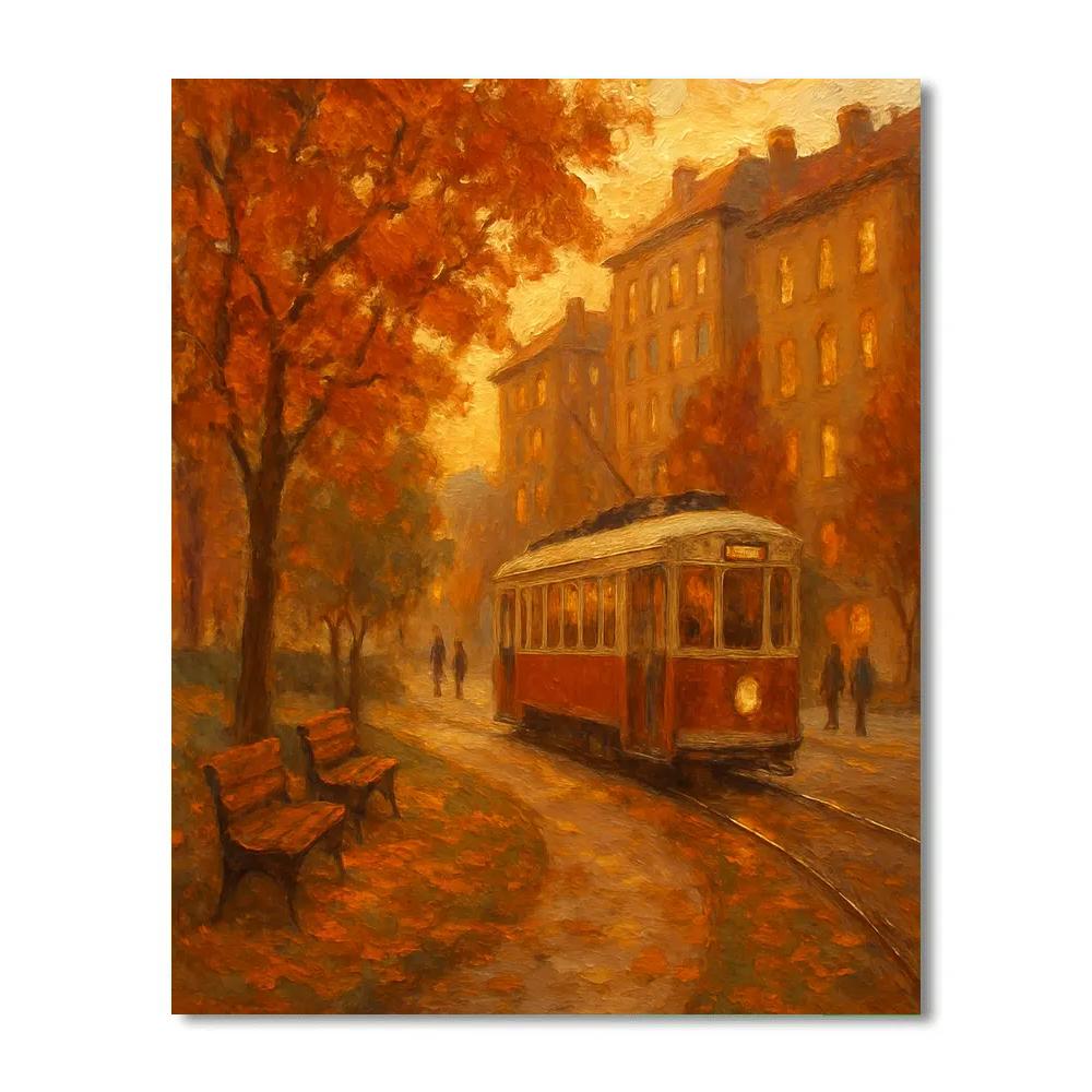 Autumn Tram Through The Pocket Park Paint by numbers kits