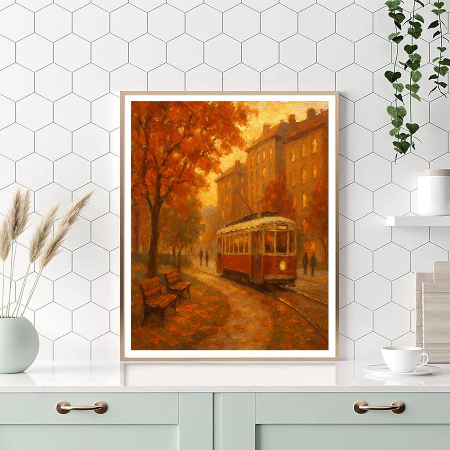 Autumn Tram Through The Pocket Park Paint by numbers kits