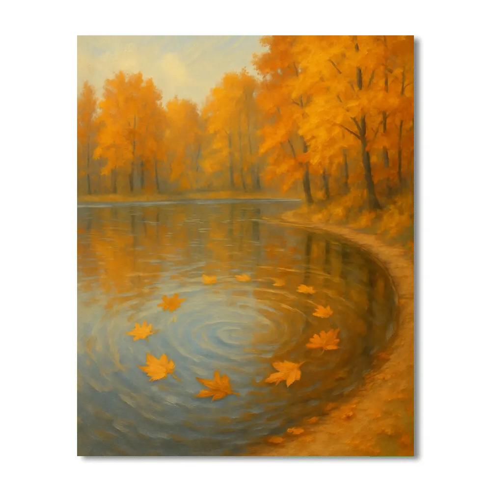 Autumn Leaves On Mirror Water Number painting