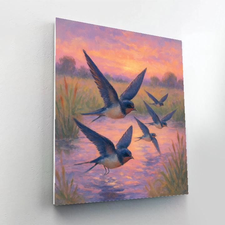Lavender Dusk Swallows Over Meadow Pond Paint by numbers kits