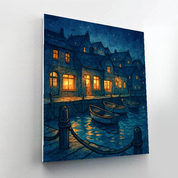 Midnight Harbor Shops Under Indigo Sky DIY paint by numbers