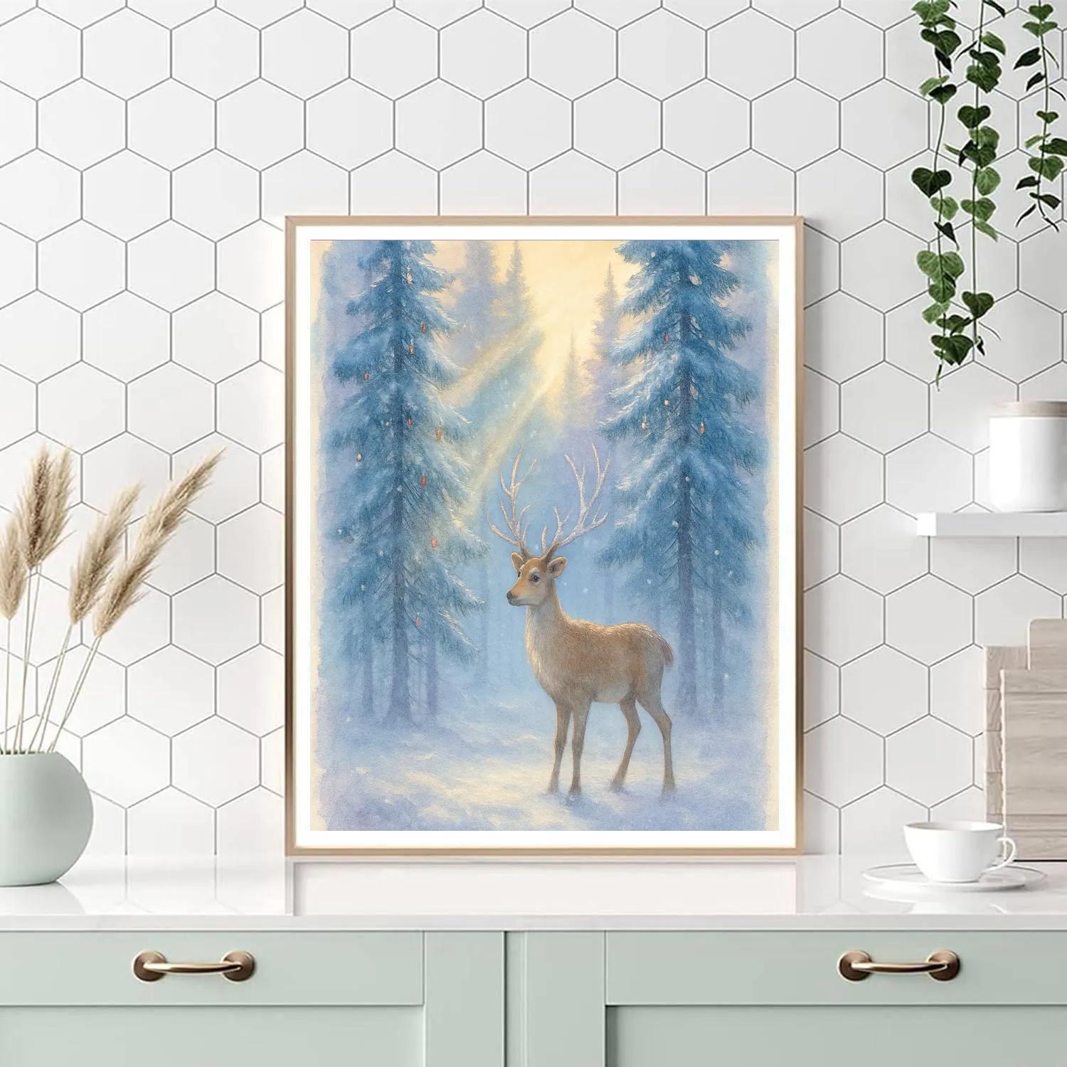 Reindeer Quilt Under Pine Beams Paint by numbers art