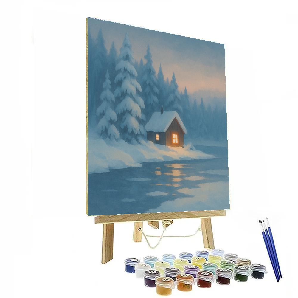 Cabin Windows Across The Snowy Lake Numbered painting kits